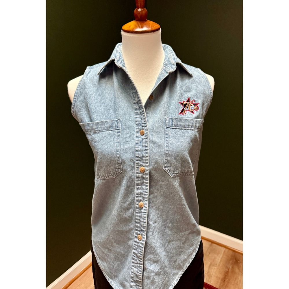 Vintage 100% Cotton Philadelphia 76ers Sleeveless Button Down Shirt Women's S